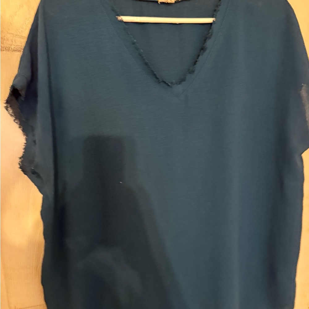Blue V-Neck Short Sleeve Blouse